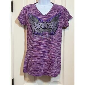 J. America Vanity Race Chic Graphic Tee M | Moto Biker Y2K Purple V-Neck